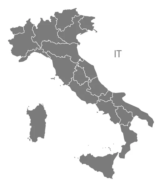 Italia Mappa con regioni grigie isolate — Vettoriale Stock