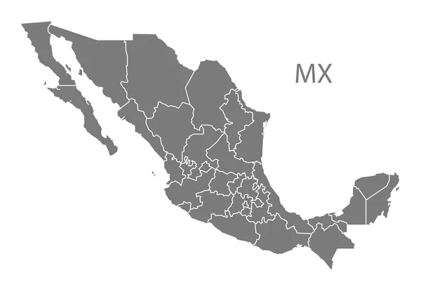 Mexiko-Karte mit Bundesländern grau isoliert — Stockvektor