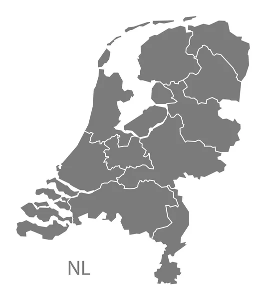 Mapa Nizozemí s provincií šedá, samostatný — Stockový vektor