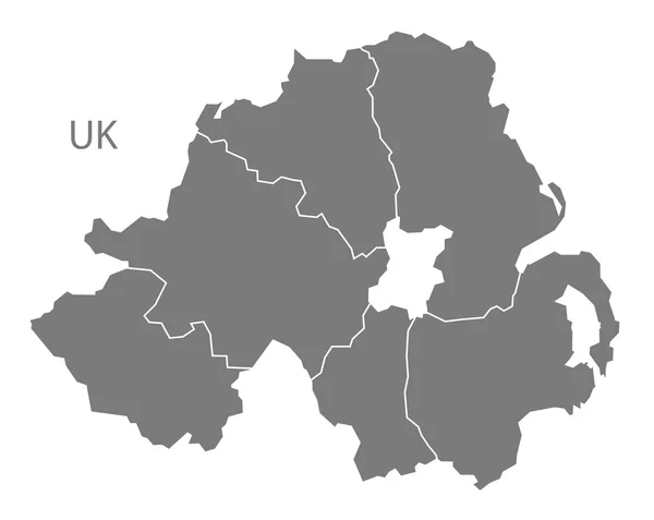 Irlanda do Norte Mapa com condados cinzentos isolados —  Vetores de Stock