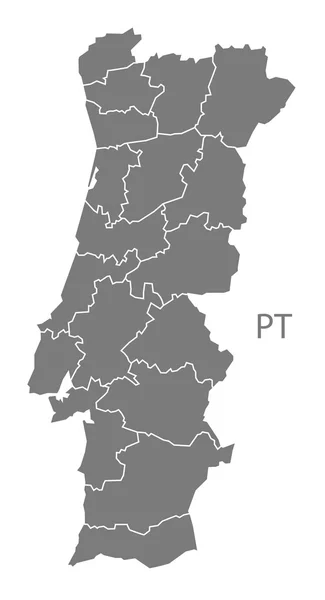 Portugal Mapa con distritos gris aislado — Vector de stock
