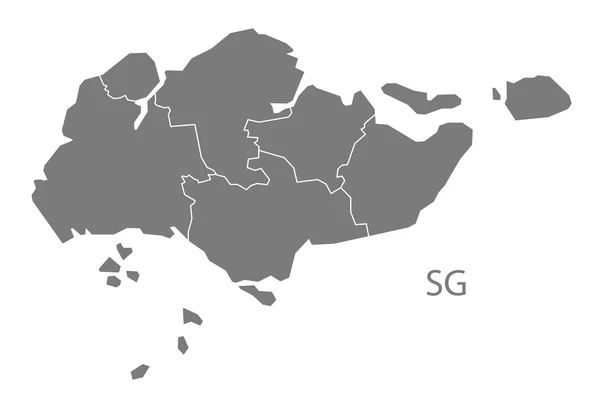 Singapore-Karte mit Regionen grau isoliert — Stockvektor