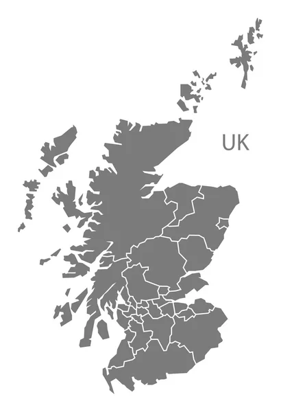 Escocia Mapa con regiones gris aisladas — Vector de stock