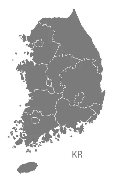 Zuid-Korea kaart met regio's grijs geïsoleerd — Stockvector