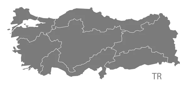 Turchia Mappa con regioni grigie isolate — Vettoriale Stock