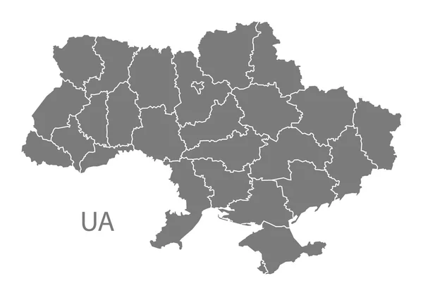 Ukraina-mapa z regionów szary na białym tle — Wektor stockowy