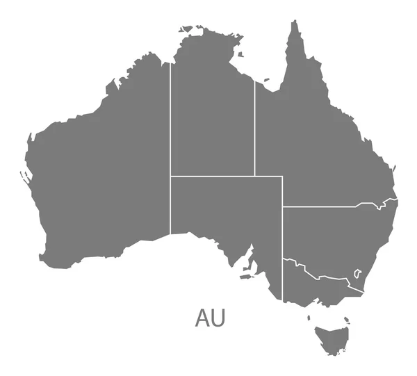 Australien karta med staterna grå isolerade — Stock vektor