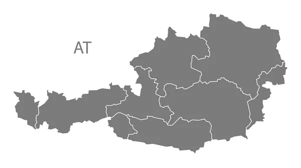 Austria Mappa con stati federali grigi isolati — Vettoriale Stock