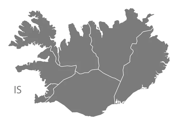 冰岛地区地图灰色 — 图库矢量图片