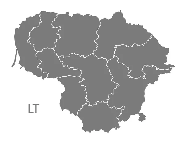 Litwa powiatów mapę szary — Wektor stockowy