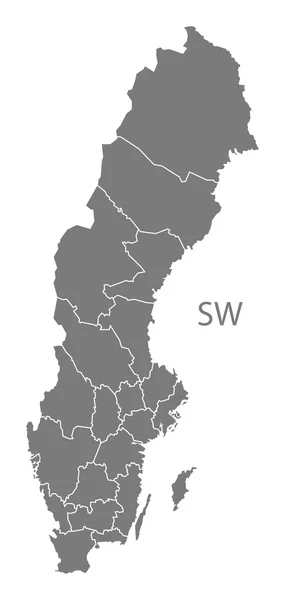 Швеція округів карту сірий — стоковий вектор