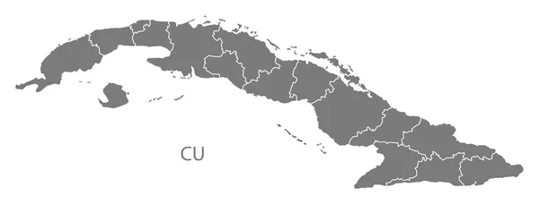 Cuba províncias mapa cinza —  Vetores de Stock
