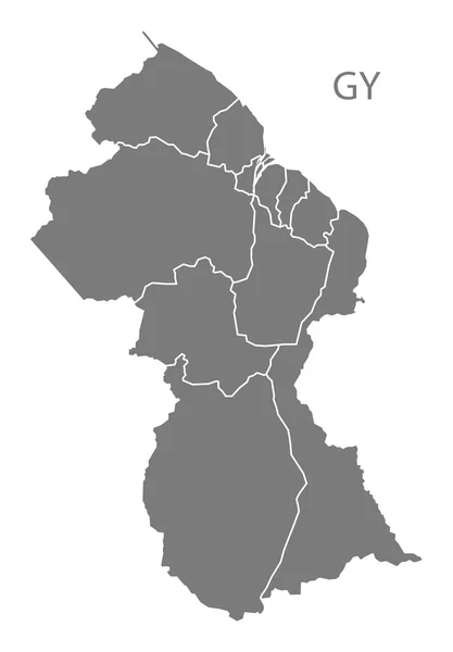 Guyana Regionen Karte grau — Stockvektor