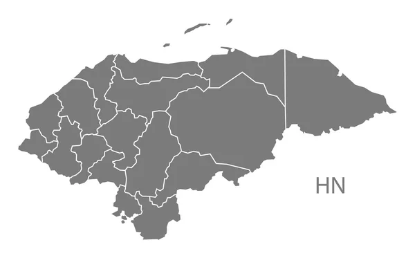 Honduras departamentos Mapa gris — Vector de stock