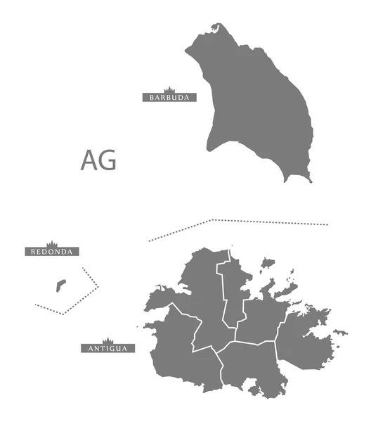 Αντίγκουα και Μπαρμπούντα γκρι Χάρτης περιφερειών — Διανυσματικό Αρχείο