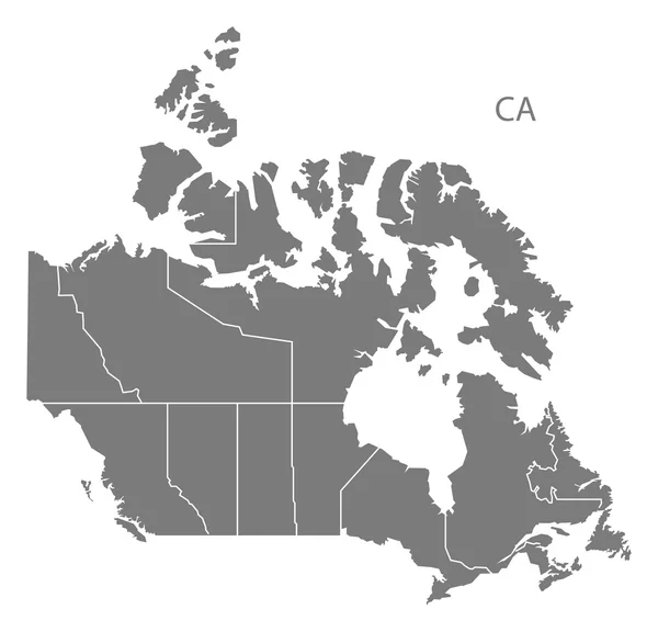 Kanada regiony mapu šedá — Stockový vektor