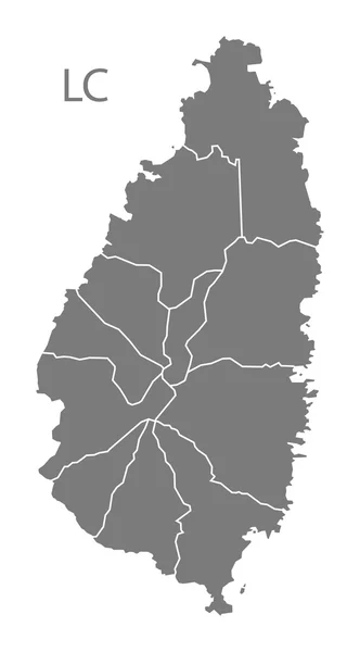 Distritos de Santa Lúcia Mapa cinza — Vetor de Stock