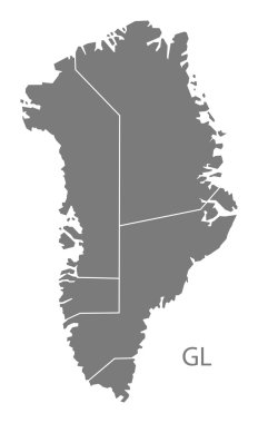 Grönland bölgeler harita gri