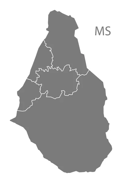 Montserrat regiões Mapa cinzento — Vetor de Stock