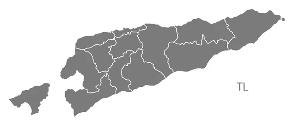 Distretti di Timor Est Mappa grey — Vettoriale Stock