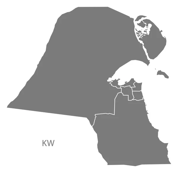 Kuwait provincias Mapa gris — Archivo Imágenes Vectoriales