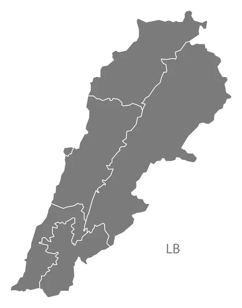 Lübnan İlleri harita gri — Stok Vektör