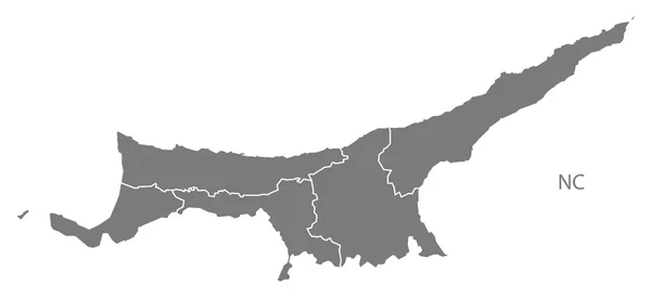 Βόρεια Κύπρος γκρι Χάρτης περιφερειών — Διανυσματικό Αρχείο