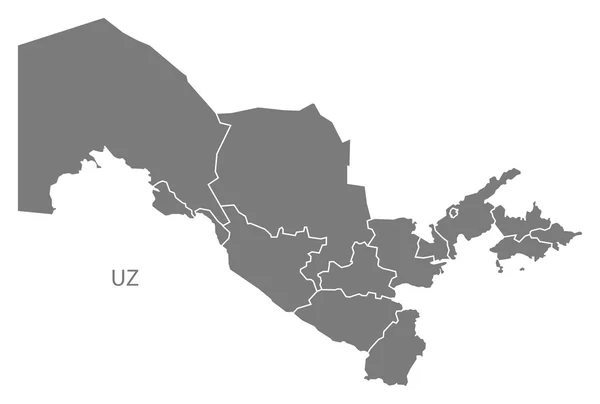 Province dell'Uzbekistan Mappa grey — Vettoriale Stock