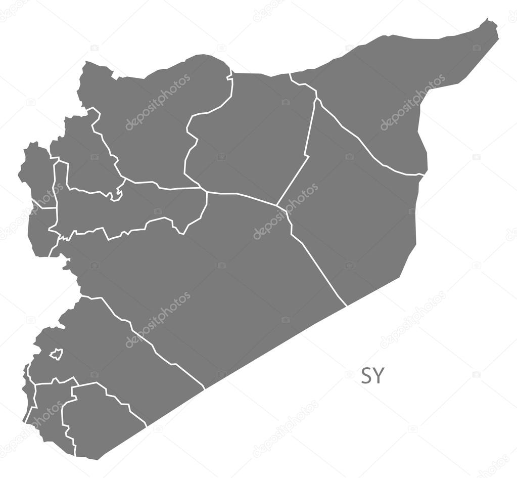 Syria governorates Map grey