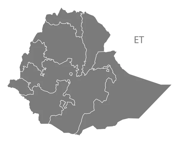 Regiões da Etiópia Mapa cinza — Vetor de Stock