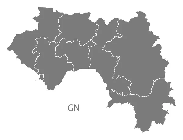 Guiné regiões Mapa cinzento —  Vetores de Stock
