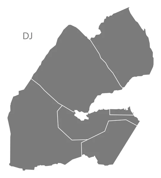 Cibuti bölgeler harita gri — Stok Vektör