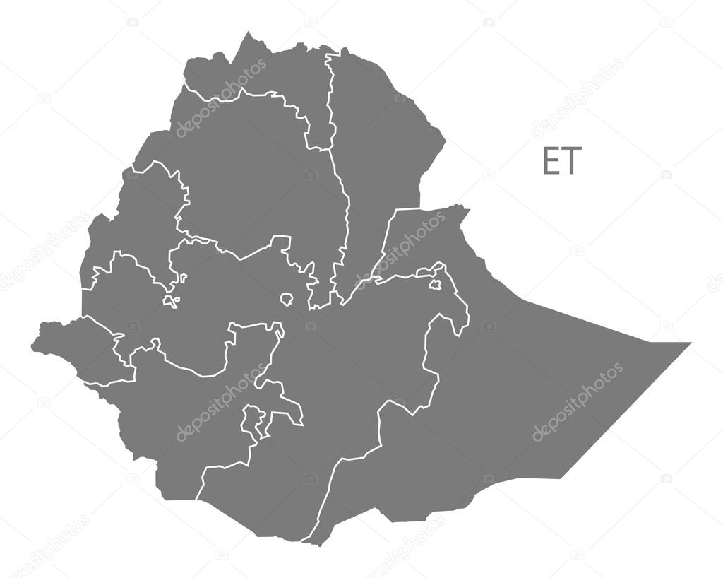 Ethiopia regions Map grey