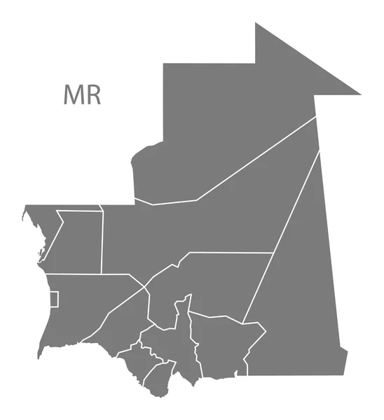 Regiões da Mauritânia Mapa cinzento —  Vetores de Stock