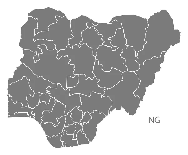 尼日利亚省份地图灰色 — 图库矢量图片