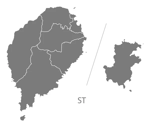 Quartieri di Sao Tome e Principe Mappa grigio — Vettoriale Stock