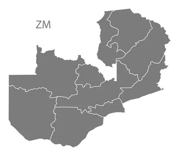Zambia prowincje mapę szary — Wektor stockowy