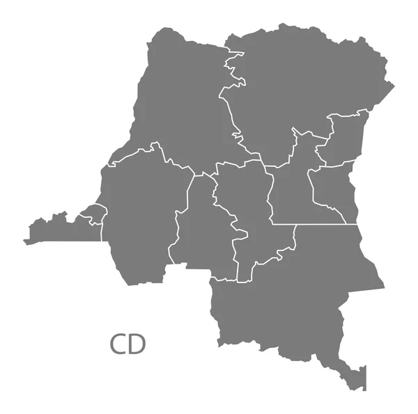 Kongo Demokratische Republik Provinzen Karte grau — Stockvektor