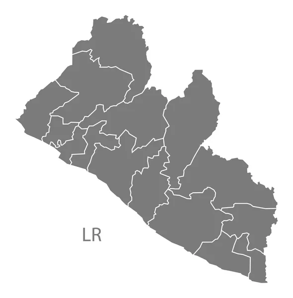 Liberia graafschappen kaart grijs — Stockvector