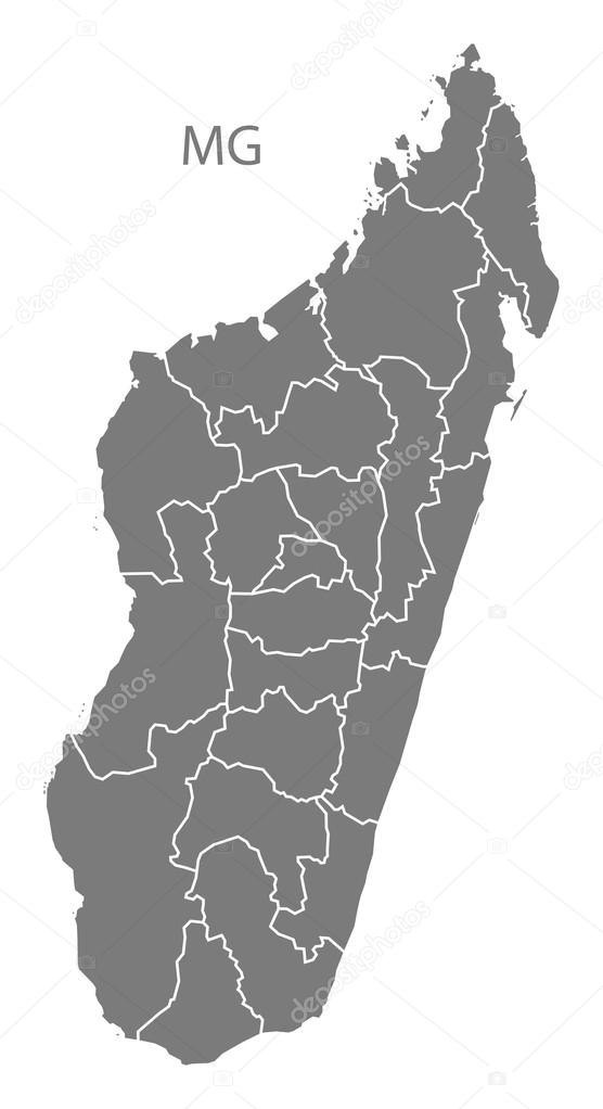 Madagascar regions Map grey