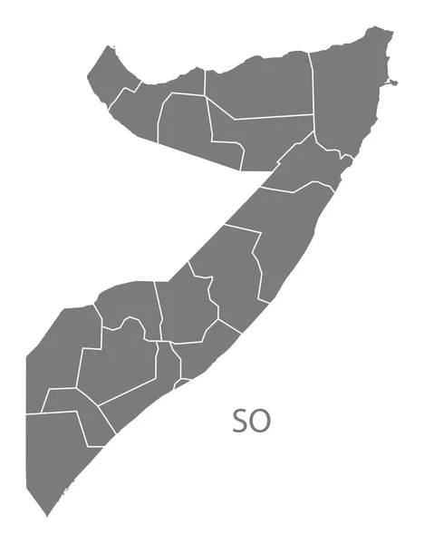 Somalia regiones Mapa gris — Archivo Imágenes Vectoriales