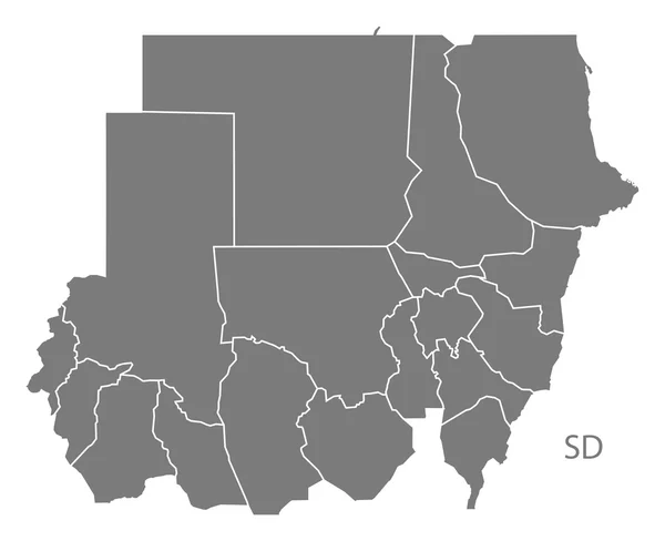 Sudan med staterna karta grå — Stock vektor
