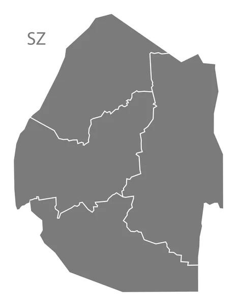 Swazilandia distritos Mapa gris — Vector de stock