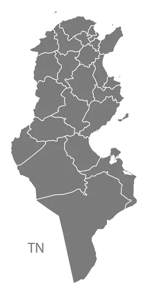 Tunisia governatorati Mappa grey — Vettoriale Stock