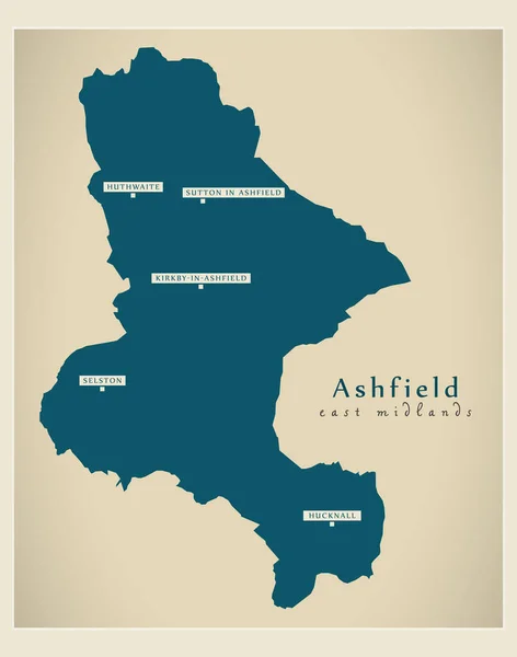 Ashfield Distrikt Karte England Illustration — Stockvektor