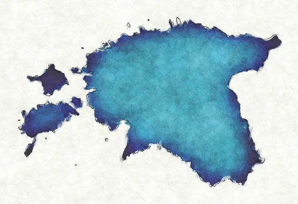 Estonská Mapa Kreslenými Čarami Modrou Akvarelovou Ilustrací — Stock fotografie