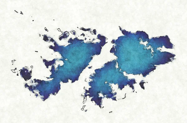 Фолклендські Острови Карті Намальованими Лініями Синім Аквареллю — стокове фото