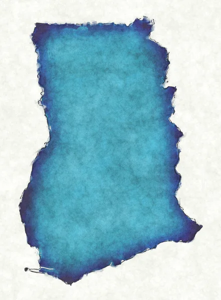 Карта Гани Намальованими Лініями Синім Аквареллю — стокове фото