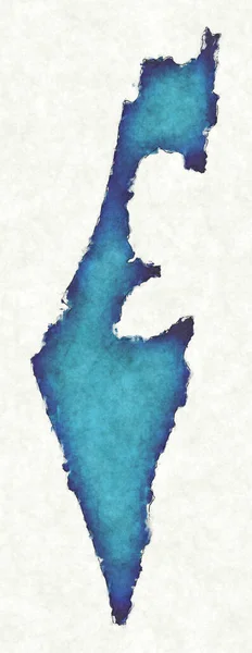 Mappa Israele Con Linee Tracciate Illustrazione Acquerello Blu — Foto Stock