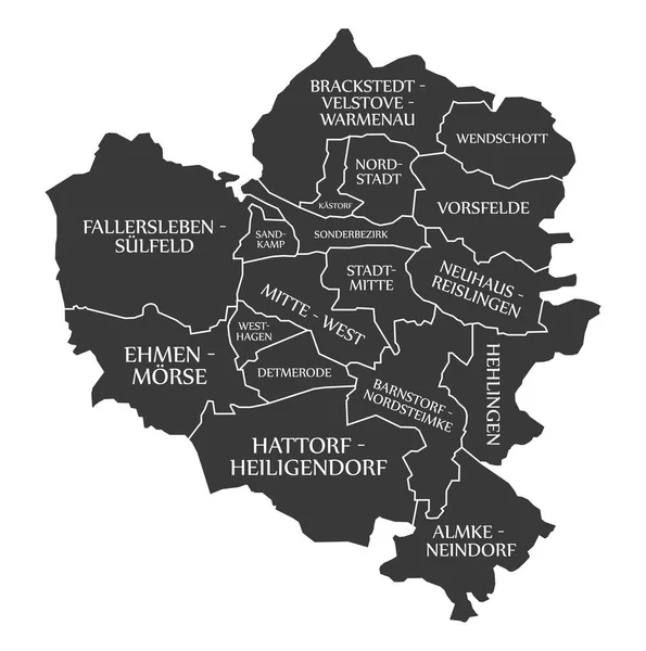 Wolfsburg Mapa Města Německo Značeno Černou Ilustrací — Stockový vektor